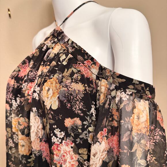 Bailey 44 Floral Cold Shoulder Halter Blouse Romantic Women Size Medium Coquette - Picture 5 of 13